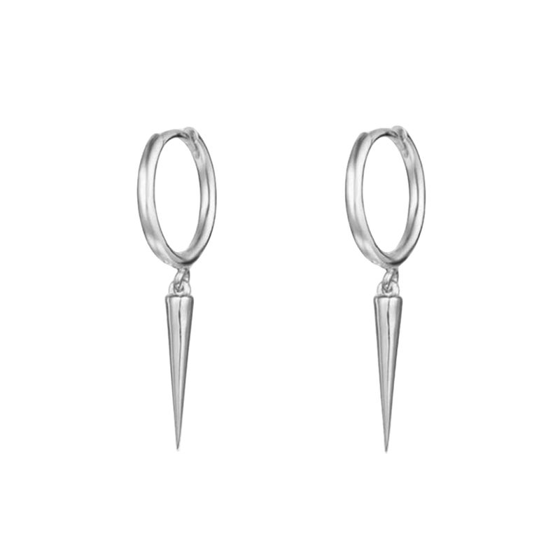Dtja Minimalist Spike Dangle Drop Hoop Earrings for Women Girls 925 Sterling Silver Charms Hoops Cuff Cartilage Stud Tragus Helix Wrap Geometric Hypoallergenic Fashion Personalized Punk (Silvery) - Image 1